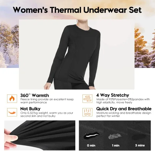Miniatura 4 de Conjunto de ropa interior térmica para mujer, capa base deportiva, para invierno, cálido, largo, ropa de compresión para clima frío, para esquí