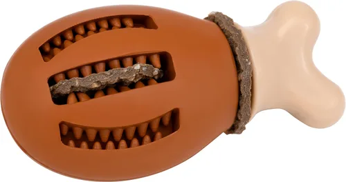 PetSafe Busy Buddy Chompin' - Juguete de pollo para perros, reduce el aburrimiento, anillos de cuero crudo natural, goma sin BPA, apto para