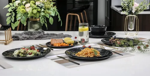 Miniatura 7 de Juego de vajilla de melamina – 12 piezas de platos y cuencos, ideal para fiestas en interiores y exteriores, sin BPA, apto para lavavajillas