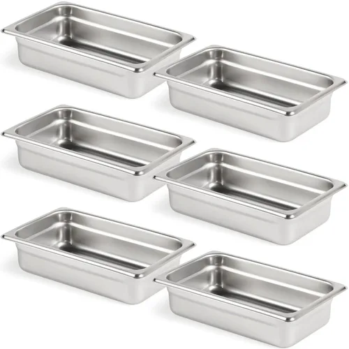 Miniatura 9 de CURTA Paquete de 6 sartenes antiatascos para hotel, tamaño 1/6 de 6 pulgadas de profundidad, bandeja comercial NSF de acero inoxidable 18/8