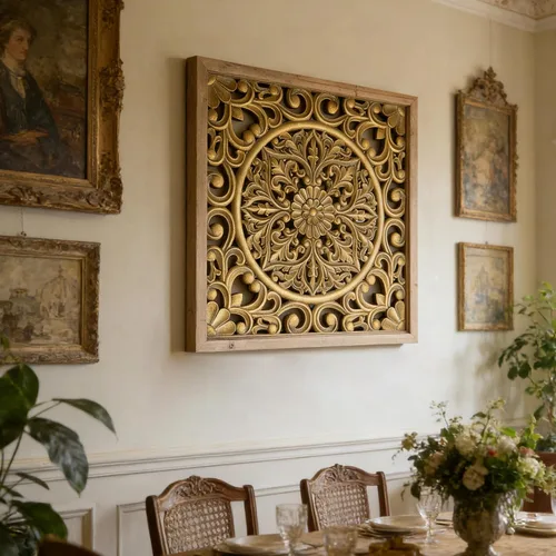 Miniatura 15 de XIAOAIKA Escultura de pared de madera tallada bohemia, intrincado diseño floral de mandala con acabado marrón envejecido, panel de arte de pared