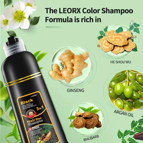 Miniatura 3 de leorx - Paquete de 2 champús de tinte para el cabello negro, 3 en 1, tinte de champú para cobertura de canas, coloración herbaria instantánea