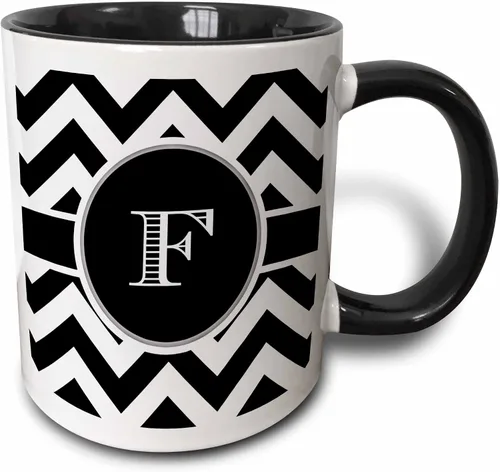 Miniatura 7 de 3dRose BrooklynMeme Designs - Monograma de cheurón blanco y negro inicial F - Tazas (mug_222068_6)