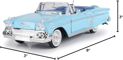 Miniatura 8 de Chevrolet Impala Convertible 1958, azul - Motormax Premium American 73267 - Modelo de automóvil fundido a presión a escala 1/24, unisex, para niños