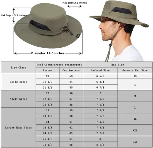 Miniatura 4 de Fishing Hat for Mens Sun Hat Wide Brim Bucket Hat SPF UV Protection XL XXL Large Size Big Head Hiking Beach Safari