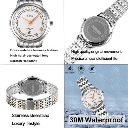 Miniatura 5 de SKMEI Watches for Women Fashion Dress Diamond Ladies Small Wrist Watch Two Tone Stainless Steel Waterproof Day Date Analog Quartz Female Watches
