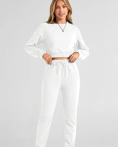 Miniatura 75 de BTFBM Conjunto deportivo de 2 piezas para mujer, camiseta corta de manga larga, sin botones, pantalón con cordón ajustable, pantalones deportivos