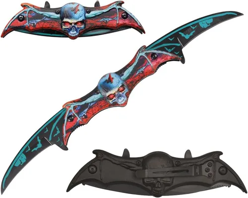Miniatura 4 de Navaja de bolsillo de doble hoja estilo murciélago - 11" Cuchillo táctico plegable con resorte de apertura asistida (Negro/Negro)