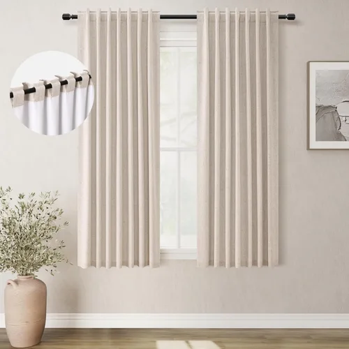 Miniatura 28 de BOODII Cortinas de lino 100% opacas para dormitorio de 102 pulgadas de largo, con aislamiento térmico, oscurecimiento de la habitación, cortinas