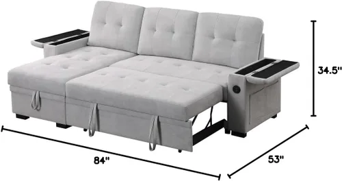 Miniatura 2 de Lilola Home Ashlyn II - Sofá modular reversible de tela tejida gris de 84 pulgadas con diván de almacenamiento, brazos de almacenamiento