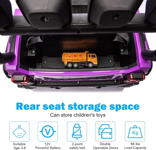 Miniatura 5 de RunFast Auto de paseo para niños de 12 V con control remoto para padres, juguetes eléctricos para niños de 3 a 5, 3.7 mph de velocidad máxima, Morado