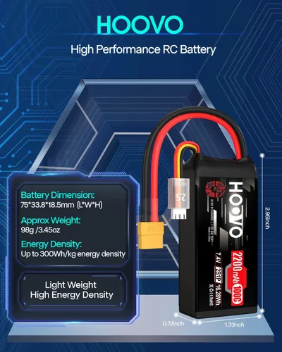Miniatura 3 de HOOVO 2S Shorty Lipo Battery 2200mAh 100C 7.4V RC Lipo Batería con conector XT60 para FPV Racing Drone RC Avión Helicóptero Quadcopter Car-2 Pack