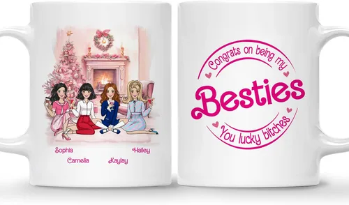 Miniatura 15 de Gossby Taza de café de Navidad personalizada para amigas, regalo de amistad de Navidad personalizado para 2 mejores amigos con diseño, nombre, taza