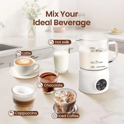 Miniatura 2 de Casimhu Espumador de Leche 4 en 1, Espumador de Leche Eléctrico y Vaporizador con Pantalla Táctil LED, Fondo Forrado de Cerámica, Calentador