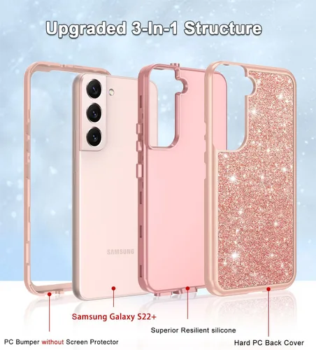 Miniatura 2 de Btscase Funda para Samsung Galaxy S22 Plus 5G, Patrón de Mármol 3 en 1 Resistente Uso Rudo a Prueba de Golpes Cuerpo Completo Rugosa PC Dura +