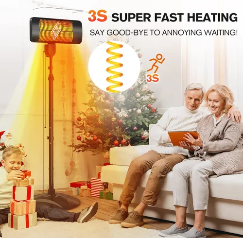 Miniatura 2 de Calentadores al aire libre para patio, 1500 W, 3 modos de calor y temporizador de 12H, calentador eléctrico impermeable IP54 con altura ajustable