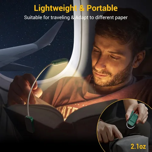 Miniatura 6 de Paquete de 2 luces de lectura recargables para libros en cuidado de ojos de cama, 3 colores, atenuación continua, lámpara de escritorio pequeña