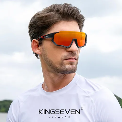 Miniatura 3 de KINGSEVEN Gafas de sol polarizadas de ciclismo para hombre, gafas de sol deportivas MTB gafas de bicicleta UV400 protección LS910 Rojo limitado