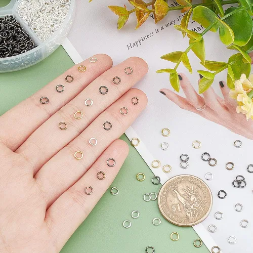 Miniatura 6 de PH PandaHall Anillo de salto abierto de hierro, 3300 unidades, 6 colores, anillos o sin soldar, 0.157 in, calibre 21, conector de joyería de metal
