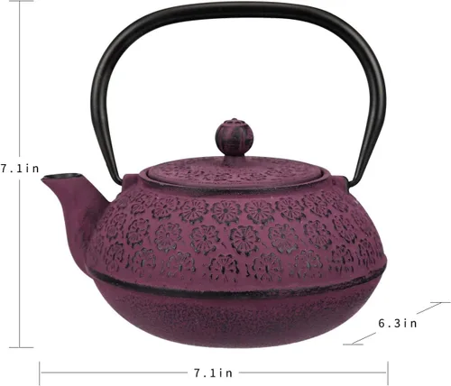 Miniatura 2 de Tetera de hierro fundido de 30 onzas, forro esmaltado con infusor de metal, tetera de té, morado