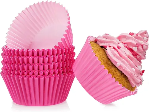Vasos para hornear rosados, 100 forros de papel para cupcakes, envoltorios antiadherentes para magdalenas, soportes para tazas de hornear para