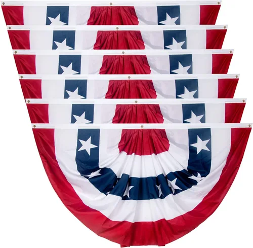 Bandera de abanico plisada de Estados Unidos de 3 x 6 pies, bandera estadounidense para exteriores, bandera patriótica de medio abanico con ojales 6