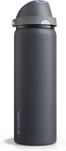 Miniatura 61 de ENCOOL Botella de agua aislada con popote, botella de agua de acero inoxidable con tapa de botón, a prueba de fugas y sin BPA, mantiene el frío Atún