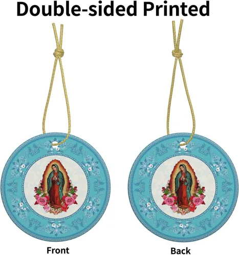 Miniatura 3 de Nuestra Señora de Guadalupe - Adornos de Navidad de Virgen María, adornos de cerámica, adorno redondo de porcelana, árbol de Navidad, oficina
