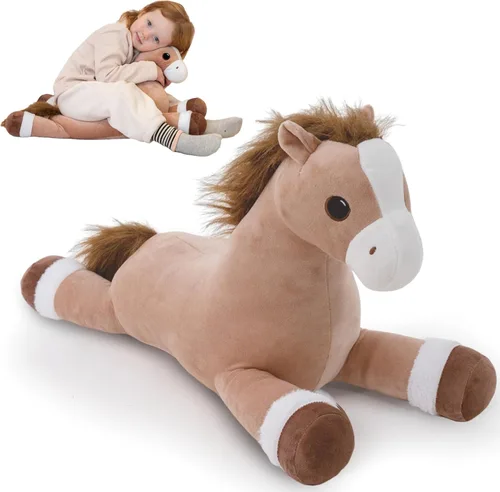 Miniatura 8 de Animales de peluche de caballo gigante, almohada de peluche grande de caballo grande, poni de peluche grande y suave de 37 pulgadas, lindos juguetes