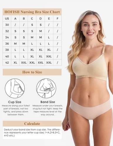 Miniatura 6 de HOFISH Brasier de lactancia para lactancia materna, bralette inalámbrico con almohadillas, extensores y clips, paquete de 3 unidades S-XXL
