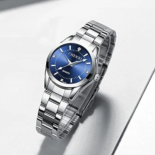 Miniatura 2 de CHENXI Reloj de pulsera de cuarzo para mujer, resistente al agua, de acero inoxidable, Blanco