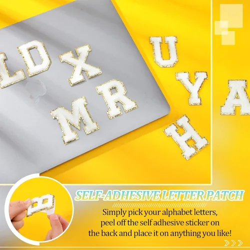 Miniatura 24 de WILLBOND 52 parches autoadhesivos de letras de felpilla de 2.2/2.8 pulgadas A-Z, calcomanías bordadas del alfabeto para ropa, bolsa, sombrero