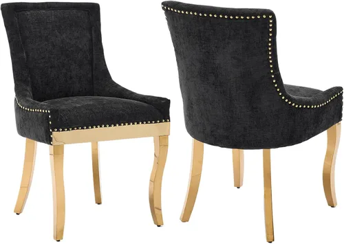 Miniatura 23 de Sillas de Comedor - Juego de 6 sillas de comedor modernas, tapizadas de tela con respaldo alto con ribete de cabeza de clavo y patas curvas