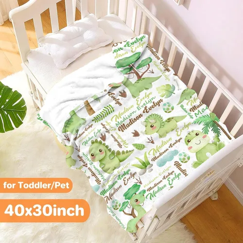 Miniatura 2 de Manta personalizada con nombre de bebé, dinosaurios, regalo para bebés, niños y niñas, manta de franela suave para recién nacidos, cómoda