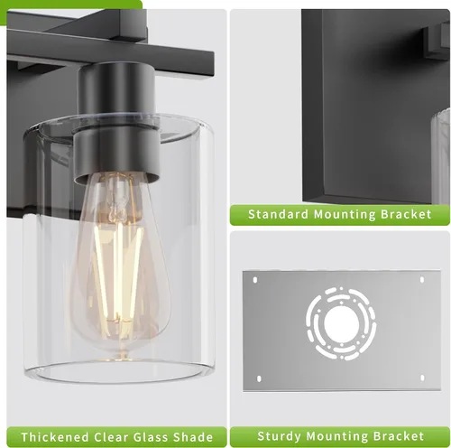 Miniatura 3 de Bathroom Light Fixtures Over Mirror, 2-Light Modern Matte Black Bathroom Vanity Light, Wall Lights with Clear Glass Shade, Living Room, Bedroom