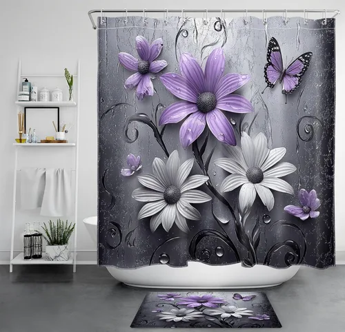 Miniatura 17 de LB Get Naked - Cortina de ducha pequeña de 48 x 68 pulgadas, forro de cortina de ducha de tamaño medio azul y rosa, cortinas de ducha estrechas