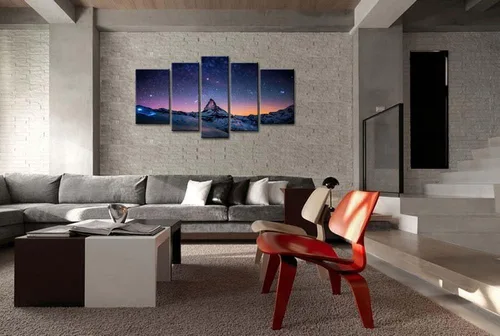 Miniatura 4 de Lienzo So Crazy Art®, pintura de cielo nocturno estrellado sobre las montañas, color de aspecto fresco, 5 piezas, decoración par pared, impresiones