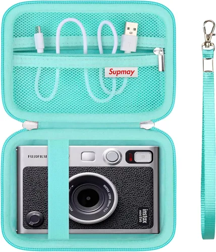 Miniatura 8 de Funda de transporte compatible con cámara instantánea Fujifilm Instax Mini EVO, bolsa de viaje con bolsillo de malla para fotos, cables USB