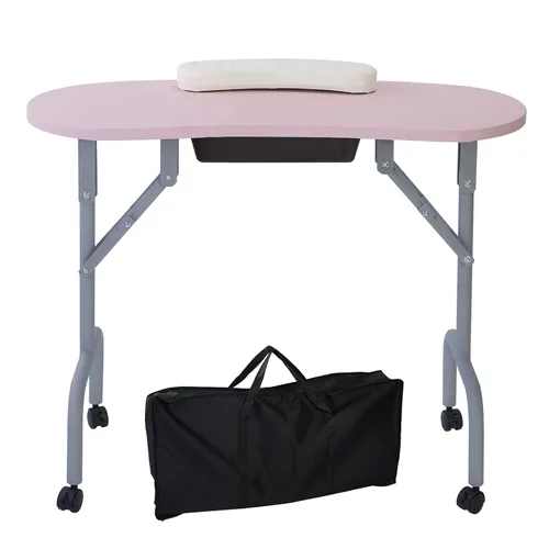 Miniatura 9 de AGESISI Mesa de manicura portátil plegable para uñas con cajón grande, mesa de tecnología de uñas para sala de trabajo, estación de trabajo, Negro
