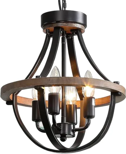 Miniatura 10 de Lámpara de Araña Estilo Granja, Lámpara Colgante Moderna, Luminaria de Techo Rústica de 4 Luces, Lámpara de Araña Vintage para Pasillo Vestíbulo