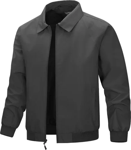 Miniatura 7 de 33,000ft Chaquetas ligeras para hombre, con cremallera completa, rompevientos, cuello ligero, elegante, casual, chaqueta de golf con bolsillos