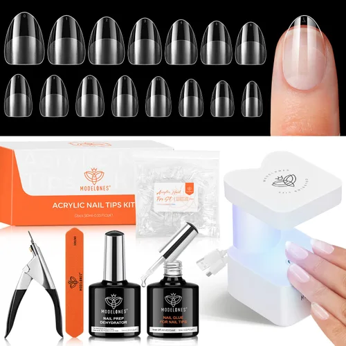 Miniatura 11 de Modelones 240 puntas de uñas de gel de almendra, uñas de gel suave de cobertura completa de grano 40 pregrabadas, medio mate, 15 tamaños, puntas