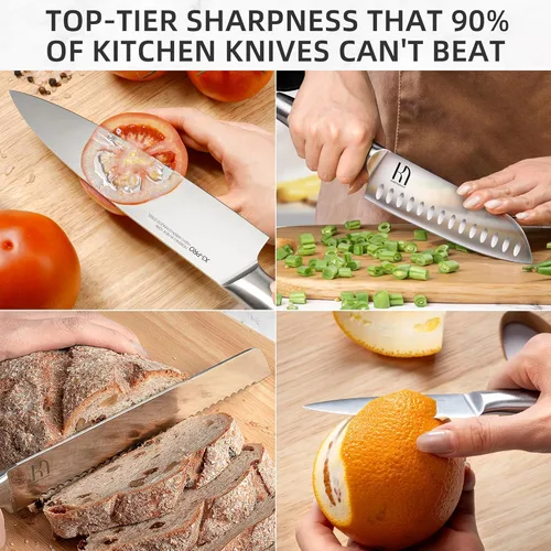 Miniatura 4 de KnifeSaga Juego de cuchillos de acero inoxidable japonés de alto carbono, 14 piezas, juego de cuchillos de cocina con afilador integrado y bloque