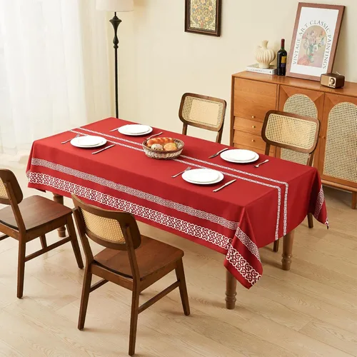 Miniatura 40 de Mantel para mesa rectangular de 55x71 pulgadas, de lino sintético, resistente a las arrugas e impermeable, color beige, para cocina, comedor