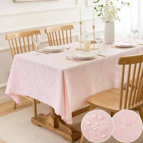 Miniatura 46 de Mantel redondo de tela de 60 pulgadas, mantel con diseño de hojas, borde festoneado, mantel sedoso, impermeable, resistente a las arrugas, lavable