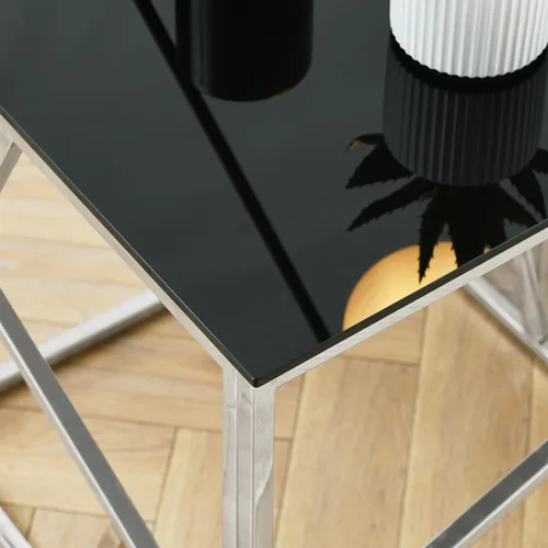 Miniatura 7 de Mesa de centro rectangular moderna de vidrio con parte superior de cristal templado negro y marco de acero inoxidable para sala de estar