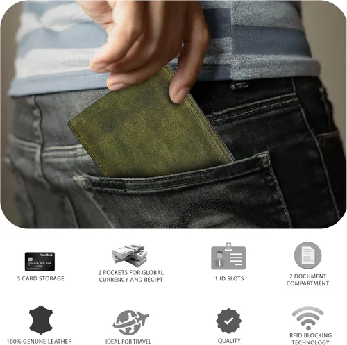 Miniatura 56 de Cartera delgada de cuero para hombre, bloqueo RFID, bolsillo frontal minimalista, delgada y elegante con ventana de identificación, regalo