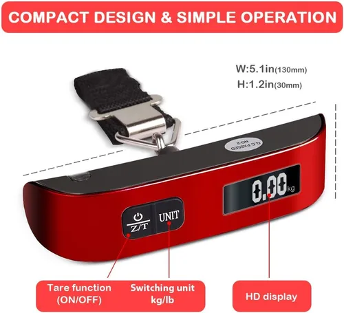 Miniatura 8 de Travel Inspira Báscula digital de equipaje con pantalla LCD de alerta de sobrepeso, 110 libras 110.2lbs de acero inoxidable