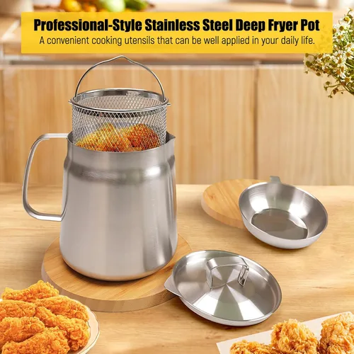 Miniatura 2 de Fenteer Olla de acero inoxidable para freidora, cesta antiadherente para papas fritas, olla pequeña para anillos de cebolla, restaurante, picnic