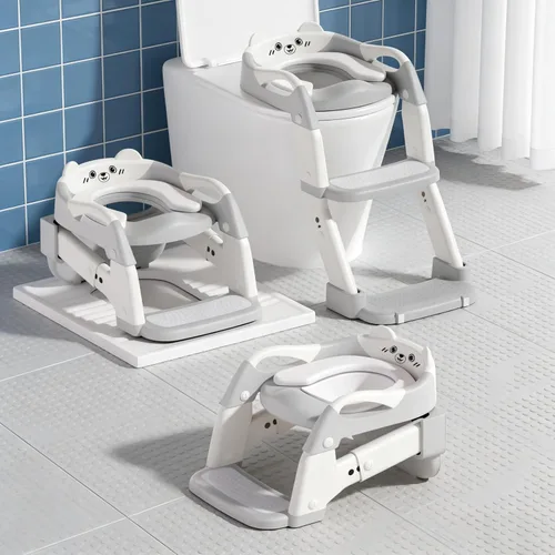 Miniatura 11 de Asiento de entrenamiento para ir al baño, asiento de inodoro mejorado para niños y niñas, inodoro de entrenamiento 3 en 1 con taburete escalonado
